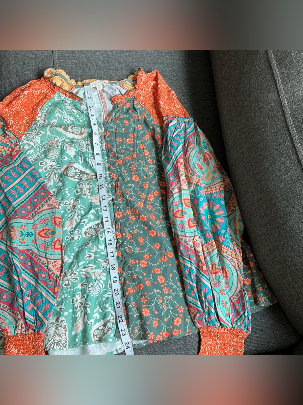 NWT Oli & Hali Patchwork Floral Boho Blouse in Teal & Orange size Small - Picture 4 of 8